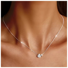 925 Sterling Silver Dainty Heart Necklace Minimalist CZ Pendant Gift for Her