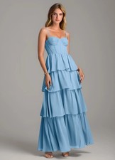 Azazie Alanna Steel Blue A-Line Sweetheart Neckline Chiffon Dress Size A 14