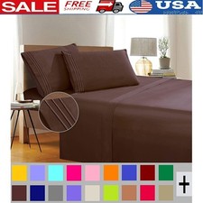 Hypoallergenic Microfiber Queen Flat Sheet Set Soft Wrinkle Free 4 Pieces New
