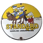 Vintage Standard Gasoline Sign - Gas Oil Pump Plate Walt Disney Porcelain Sign