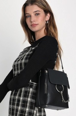 Lulus Black Vegan Leather Backpack Chain Bag Minimalist Streetwear Chic