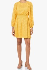 Tommy Hilfiger Long Sleeve Smocked Waist Crepe Dress 8P  Yellow