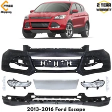 Front Bumper Cover Primed & Fog Lights Assembly Kit For 2013-2016 Ford Escape