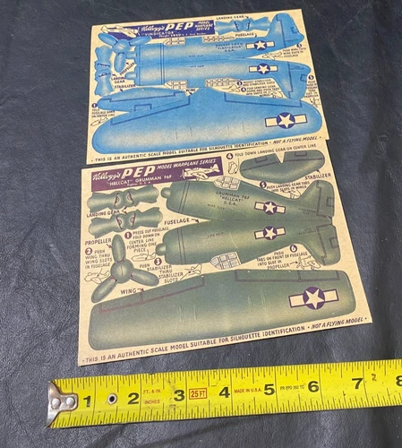 ww2 military paper airplane model Kellogg's PEP Cereal Buy War Bonds lot of 2