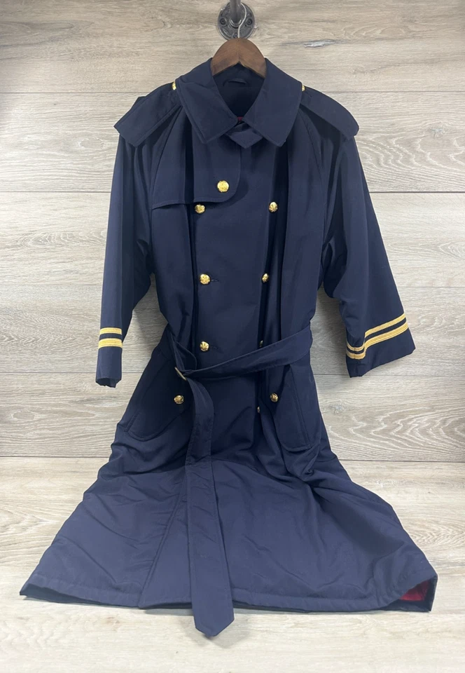 Chaqueta gabardina Polo Ralph Lauren vintage para hombre de lana oficial naval azul marino USN S Foto 3 de 4