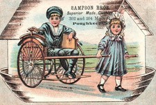 GIRL Pulls BOY In CART On SAMPSON BROS. Of POUGHKEEPSIE, NY Victorian Trade Card