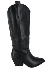 Lange Stiefel, Cowboystiefel, Kunstleder, Schwarz, Damenschuhe mit durchbrochene