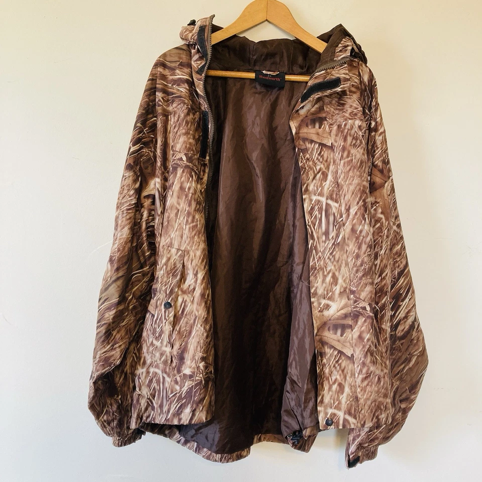 Huntworth Camo Jacket Coat Men’s XL Windbreaker Rain Zipper Pockets Hood - Image 2 of 4