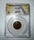 1927-S Lincoln Wheat Cent Anacs Graded VF 30