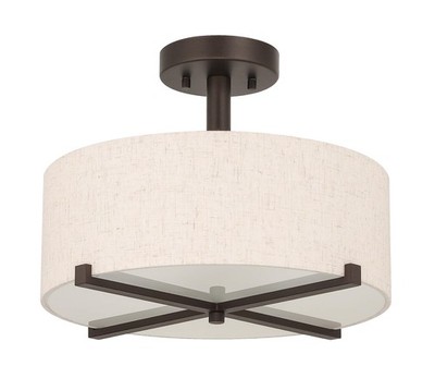 3 Light Semi Flush Mount Ceiling Light Fixture, Drum Light with Fabric Shade,...