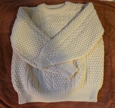 Vintage Cladyknit Aran Irish Wool Fisherman Sweater Mens Large Cream New w/o Tag