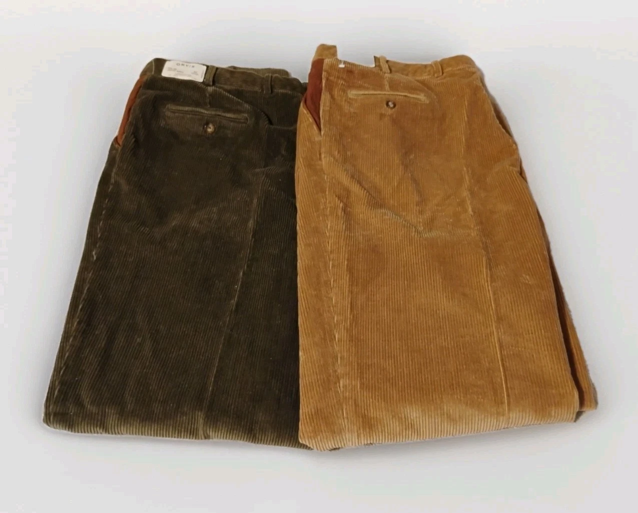 Vintage Orvis Mens 40 Unheamed Corduroy Pants Olive Leather Trim Lot 2