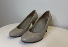 Authentic Vintage Chanel Gray Leather Camellia Quilted Pumps, Size 36C