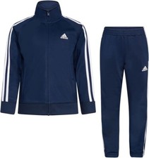 adidas Boys Tricot Tracksuit Jacket Jogger Pant Set Size 4 Dark Blue