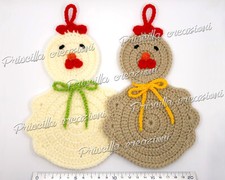 Coppia di presine cucina in lana fatte a mano all'uncinetto - Gallina