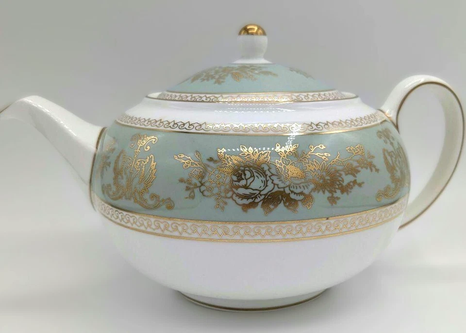 Tetera y azucarera y crema Wedgwood Columbia verde salvia sello trasero negro R4409 Foto 2 de 4