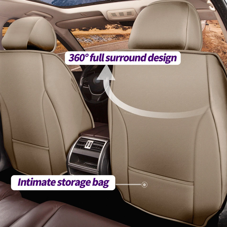 For Volkswagen Tiguan 2009-2024 Car 5-Seat Covers Premium PU Leather Pad Beige - Image 2 of 4