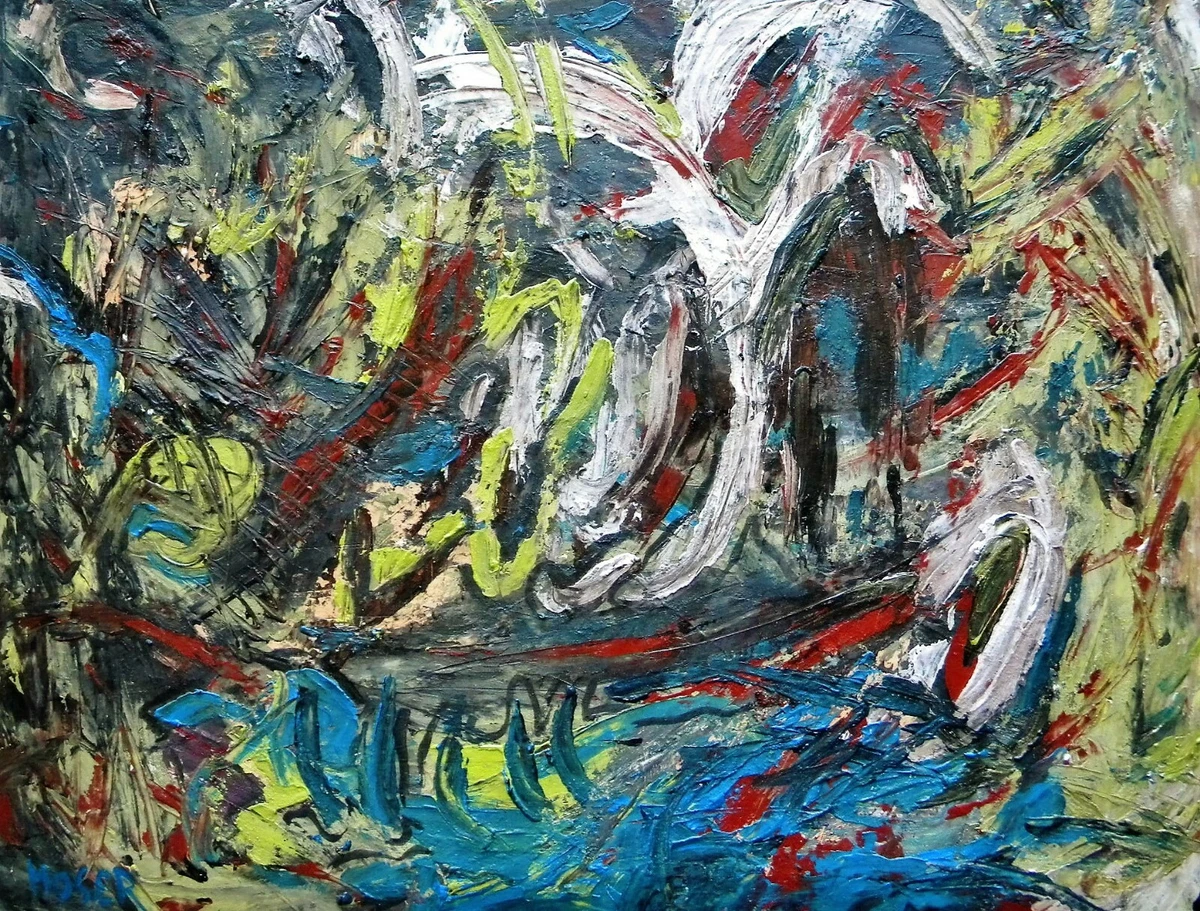 WINFRIED MOSER SUIZA 1914-1997 EXCELLENT ABSTRACT COMPOSITION OIL/CANVAS