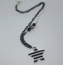 Kawaii Pop Resin Black And White Striped Star Pendant Necklace NWOT