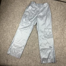 Animale France Pants Women Medium Blue Satin Cargo Stretch Waist