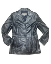 VINTAGE WILSON LEATHER Black Leather WOMAN  s Single Breasted Coat Size Medium