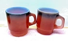 Lot of 2 Vintage FIRE KING Stacking Coffee Tea Cup Mugs D Handle red brown*