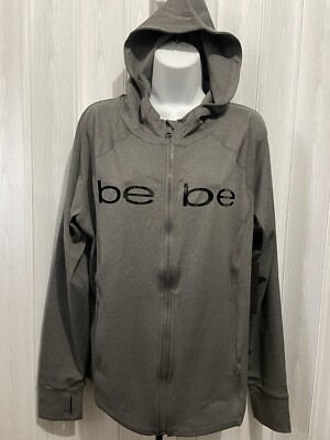 bebe logo spart Hoodie zip front jacket,color:charcoal Grey,size(1X)#207