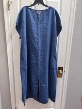NW0T Flax 2G 2X Yara Delft Blue V Neck Long Linen Dress