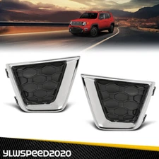 Pair Front Bumper Fog Light Bezel Cover Chrome Trim Fit For 19-23 Jeep Renegade