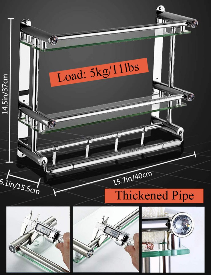Bathroom Shelf Tempered Glass Floating Shelves Wall Mounted Stainless