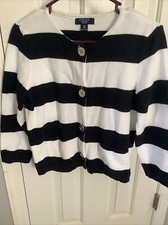 CHAPS Women's PETITE Medium Blue & White Long Sleeve Sweater - FREE SHIPPING