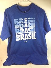 NEW NIKE ATHLETIC TEE BLUE "BRAZIL" SOCCER SLIM FIT 588231 493 MEN SIZE XL