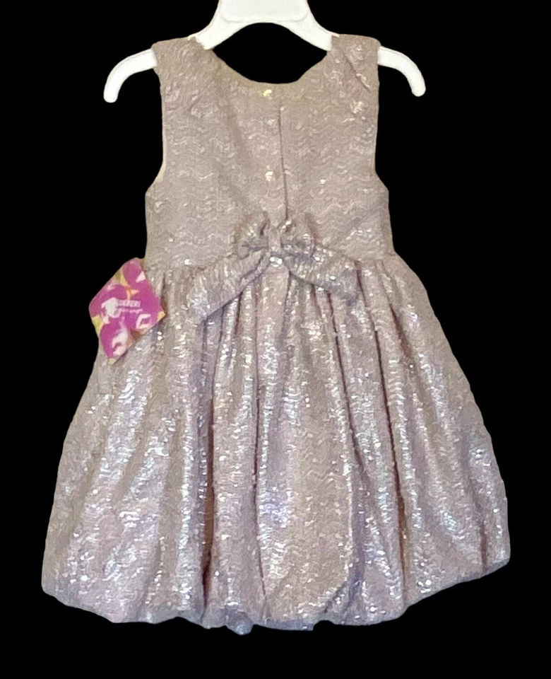 Vestido BLUEBERI BOULEVARD Niñas Pequeñas Sin Mangas Boucle Burbuja 3T Plateado Nuevo con Etiquetas $74 Foto 3 de 4