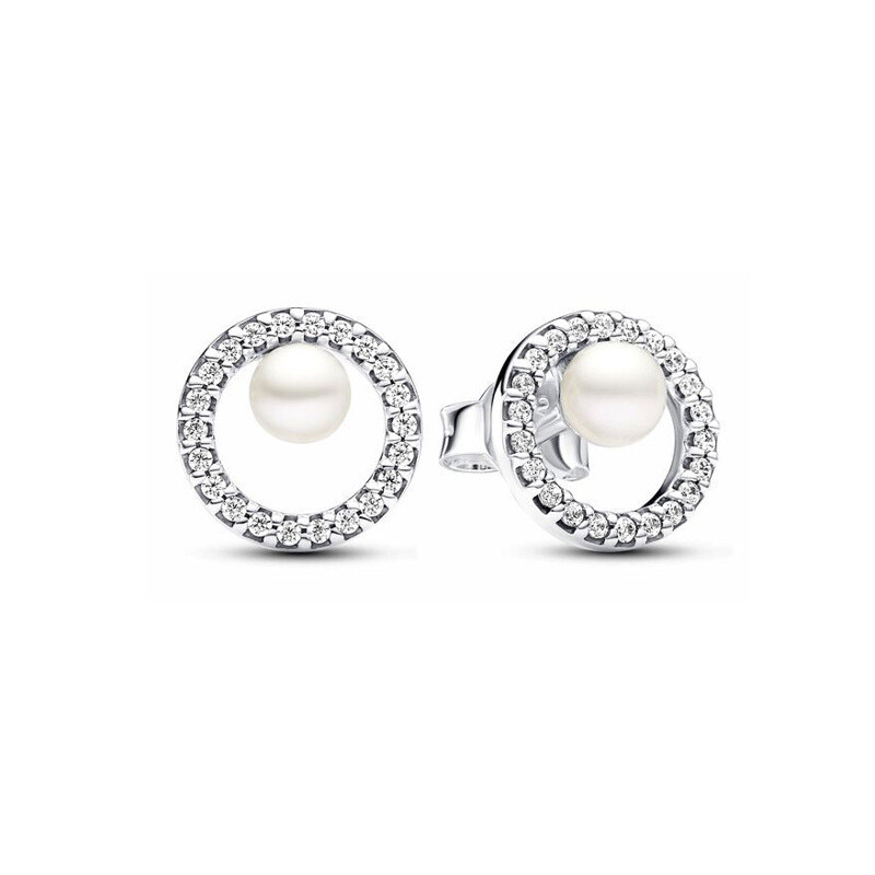 New™ Pandora 925 Sterling Silver Sparkling Pearl Hoop Earrings