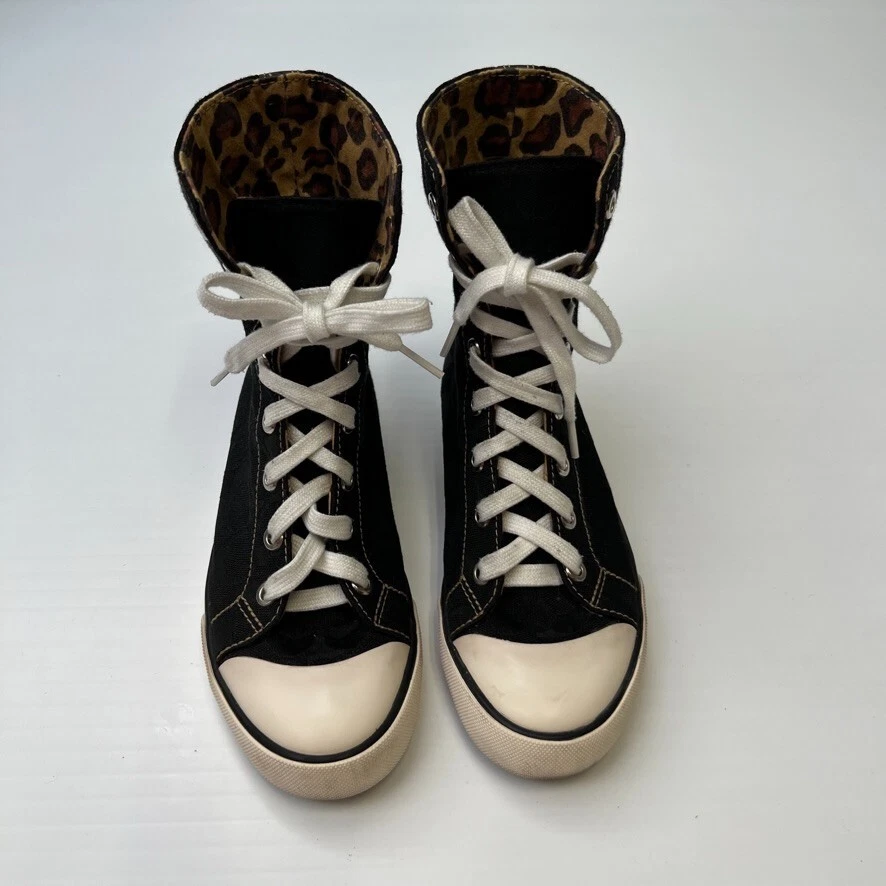 Zapato Coach Mujer 5 M Firma Retro Leopardo Plegable Parte Superior Alta Zapatilla Core Go Foto 2 de 4