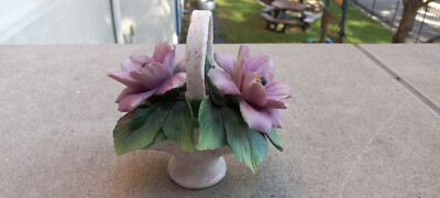 Italian Capodimonte Basket Cardinal de Richelieu Roses Purple & Green