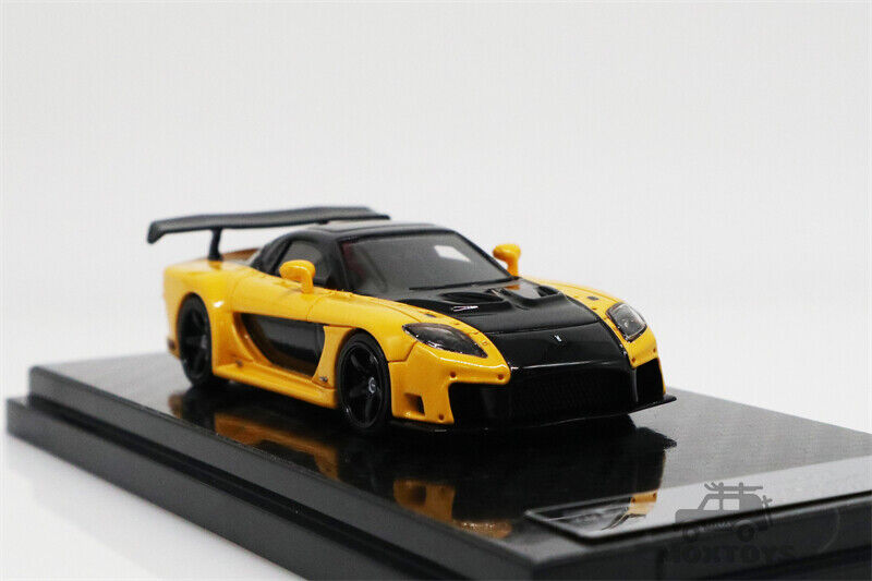 YM Model 1:64 Veilside Fortune 7 Mazda RX7 Blue/ Yellow Resin Model Car