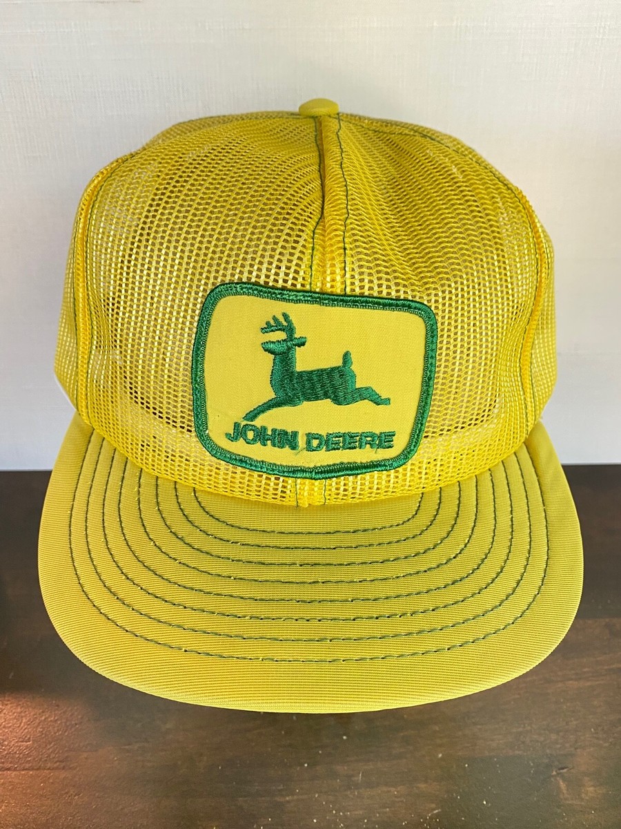 Vintage John Deere Full Yellow Mesh Snapback Hat Louisville MFG Farm Ag Ad