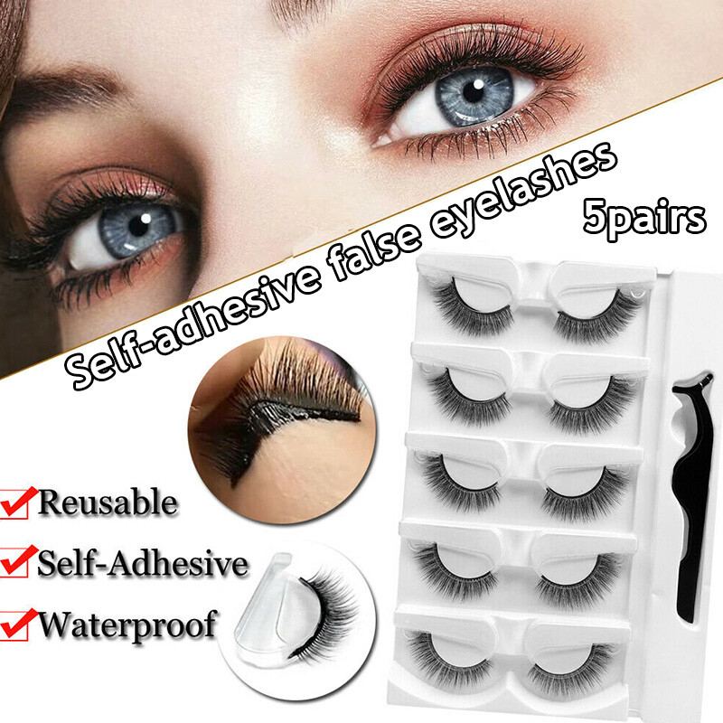 5Pairs Self-adhesive False Eyelashes Natural Extension Glue-Free Lashes Reusable