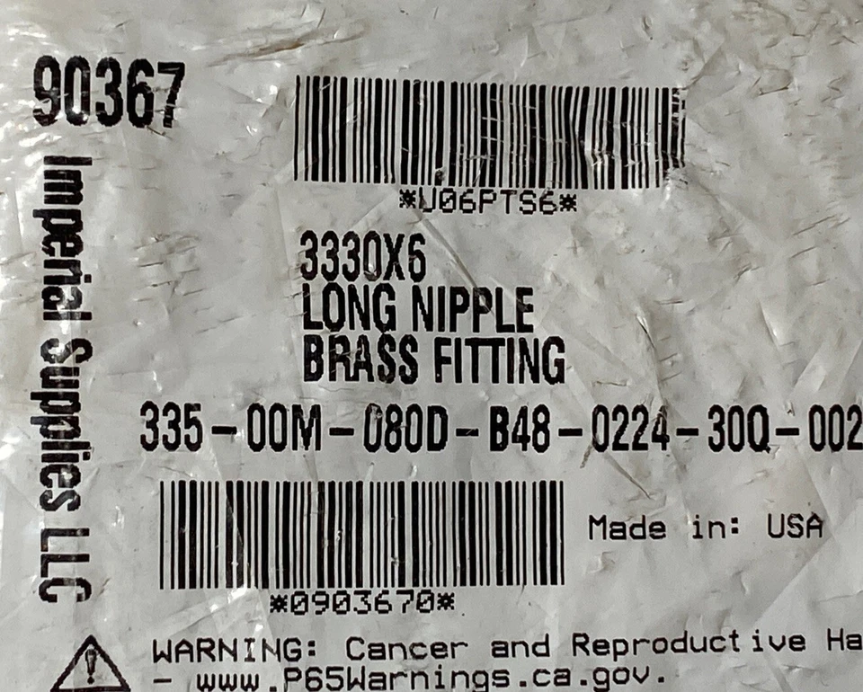 (Qty 5)  3/8" x 3" NPTF (Fuel) Brass Pipe Nipple, Imperial Supplies 90367 - Image 2 of 3