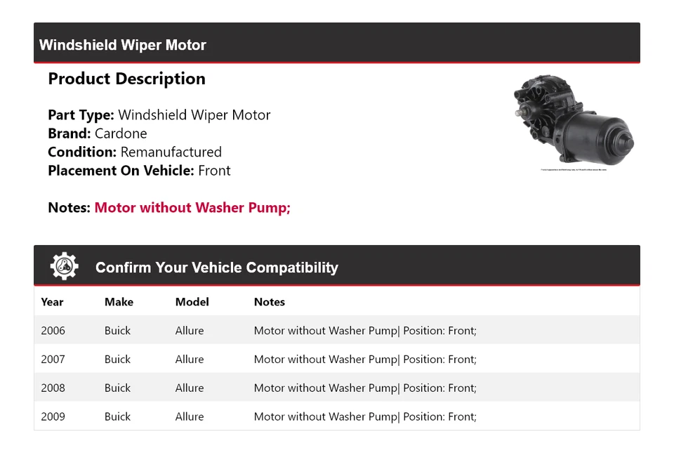 Двигатель стеклоочистителя переднего стекла Buick Allure 2007 2008 для 2006-2009 годов выпуска - Изображение 2 из 4