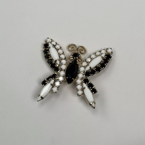 Broche mariposa vintage estilo Juliana blanco y negro vidrio leche 1,5", 9 g - Imagen 2 de 23