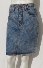 Vintage 80s WEATHERED BLUES Acid Wash Denim Straight Pencil Jeans Skirt US S 4 6