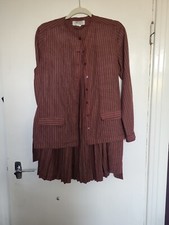 JAEGER 12 vintage 2 Piece Co Ord Skirt Set Blouse Stripe Pleats Used Vgc