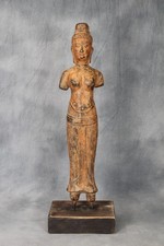 Vintage Khmer Style Baphuon Carved Stone Lakshmi Statue Figure Large on Plinth