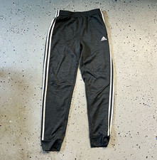 adidas Boys L/G 14/16 Gray Fleece Jogger Pants Drawstring White Stripe