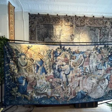 15 Feet Long Medieval Tapestry Replica Devonshire Renaissance Scene Swan & Otter