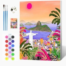 Landscape Paint by Number Kits with Framed, DIY Statue of 