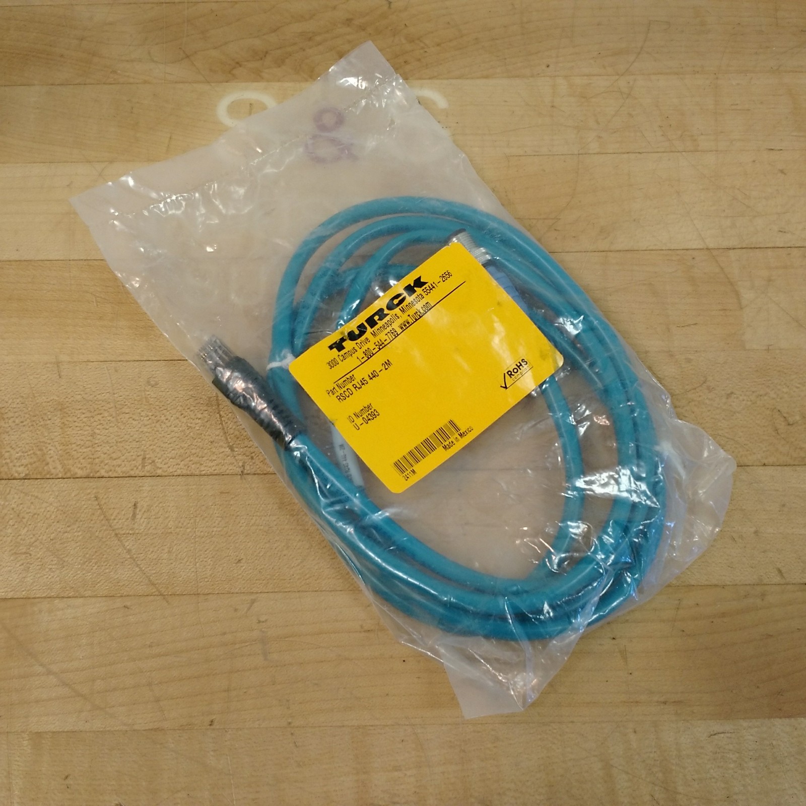 Turck RSCD RJ45 440-2M Network Hybrid Cable, 4 Pin Male To Ethernet, 2 Meters