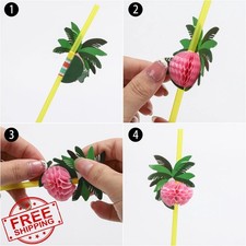 100 Coconut Tree Drinking Straws Tropical Hawaiian